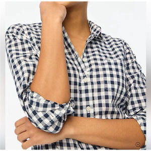 J. Crew Navy and White Checkered Button Down Shirt Medium 8